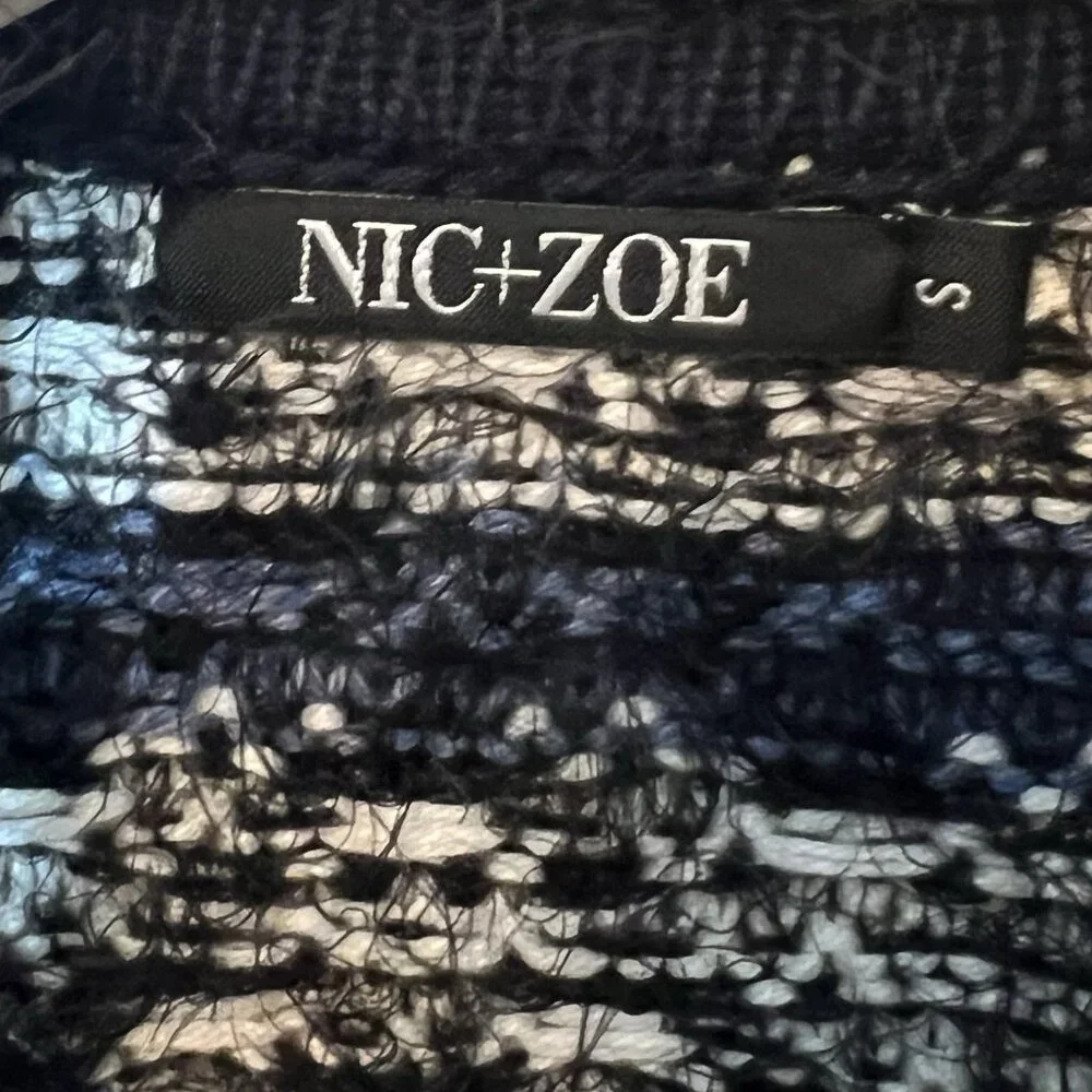Nic+Zoe Women’s Cardigan Sweater Small Open Front Blue Black Long Sleeves
